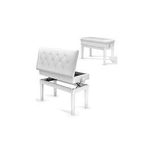 Clevich Tabouret de Piano réglable en Hauteur 48-58 cm, Banc de Piano Double, avec Espace de Rangement, Banquette Piano avec Coussin en Cuir PU, Charge maximale : 200 kg, Blanc