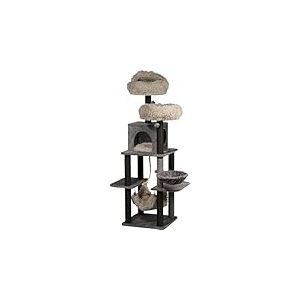 dobar® Arbre à Chat Sophie XL en Bois avec Housses Anthracite et Amovibles - Meuble Stable pour Chat pour l'entretien et Le Sommeil - 50 x 50 x 160 cm