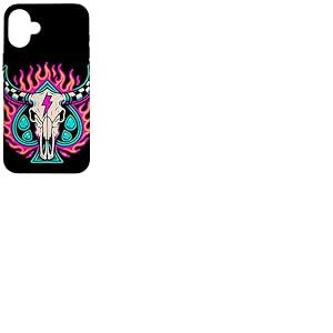 Motif tête de mort de cowboy et flammes Coque pour iPhone 16 Plus