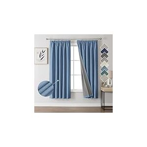 Joydeco 100% Rideau Occultant Thermique en Lin avec Galon Fronceur 140x175 cm 2 Pi&egrave;ces, Rideau Isolant Thermique Anti Froid et Chaleur &agrave; Passe Tringle pour D&eacute;coration de Porte Fen&ecirc;tre
