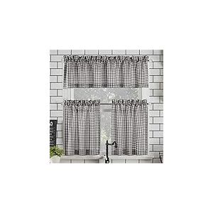 N° 918 Parkham Farmhouse Tour de lit en Tissu Semi-Transparent, Noir/Blanc, 54" x 36" 3-Piece Set