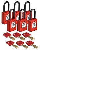 Brady (NYL-RED-38PL-KD6PK) Cadenas de condamnation SafeKey Nylon avec anse en Nylon 38.00 mm Rouge KD - Clé différente 6 Pièce(s)