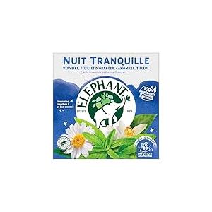 Elephant, Infusion Nuit tranquille, Go&ucirc;t Verveine, Camomille et Tilleuil, Certifi&eacute; Rainforest Alliance, Ingr&eacute;dients d'Origine 100% Naturelle, 20 Sachets Pyramid
