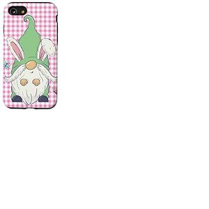 Nain de Jardin Vichy Rose avec Oreilles de Lapin Coque pour iPhone SE (2020) / 7/8