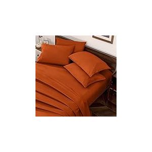 Horbaunal Parure de lit 6 pi&egrave;ces de Luxe de 1800 Fils au Pouce carr&eacute; avec taies d'oreiller &ndash; Poche Profonde de 40,6 cm &ndash; Parure de lit en Microfibre Douce et Infroissable pour Grand lit, Orange br&ucirc;l&eacute;
