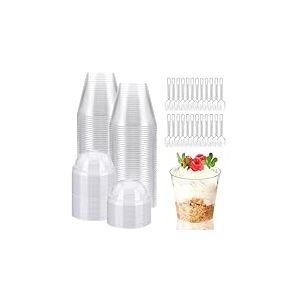KOOSREEL Tasses à Dessert, 50Pcs 210ml/7oz Coupes Gobelets avec 50 Cuillères Mini Tasses à Dessert Gobelets Verrines à Dessert Réutilisables en Plastique pour Mousse,Tiramisu,Anniversaire