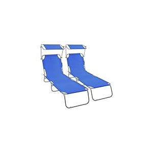 vounot&reg; Lot de 2 Chaise Longue avec Pare Soleil Bain de Soleil Pliable Tissu Polyester Inclinable 4 Positions Transat Charge Max 120KG pour Jardin Terrasse Piscine Plage Camping Bleu
