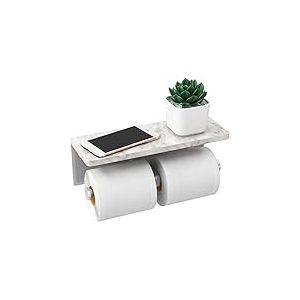 Porte-Papier Toilette en Nickel brossé avec étagère, Double Support de Papier Toilette avec Rangement, Support Mural pour Rouleau de Papier Toilette en marbre pour Salle de Bain et Toilettes