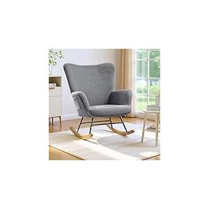 VECELO Fauteuil &agrave; Bascule, Rocking Chair, Allaitement en Tissu Boucl&eacute;, Chaise &agrave; Bascule, Structure en Acier, Pieds en Bois Massif pour Nursery, Chambre B&eacute;b&eacute;, Salon