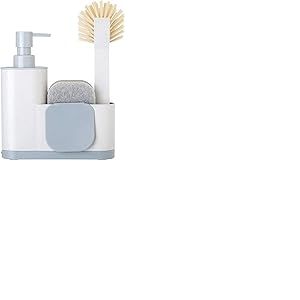 Vigar - Set évier 4 pièces - Distributeur, éponge, Brosse et spatule - ‎14,5 x 7 x 21 cm - ZeroLine - Matériaux durables - étroit - Gris
