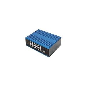DIGITUS commutateur r&eacute;seau PoE - 9 Ports Fast Ethernet - 8X RJ45 + 1x Port SFP - Non g&eacute;r&eacute; - 10/100 Mbit/s - Rail DIN et Montage Mural - IP40 - s&eacute;rie Industrielle - Bleu