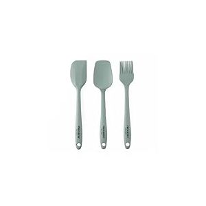 Progress COMBO-8240 4 Piece Silicone Utensil Set - Mini Mixing Spoon & Spatula, Pastry Brush, Rolling Pin, Hanging Hooks, Non-Stick Safe Kitchen Tools For Cooking/Baking, Heat Resistant, Teal Green