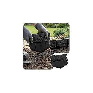 VOUNOT&reg; Bordure de Jardin Imitation Pierre 21.4m en Plastique Ultra R&eacute;sistant sans Tranch&eacute;es &agrave; Creuser Cl&ocirc;ture Gazon D&eacute;corative Facile &agrave; Installer pour All&eacute;e Pelouse Parterre Lot de 140pcs Noir