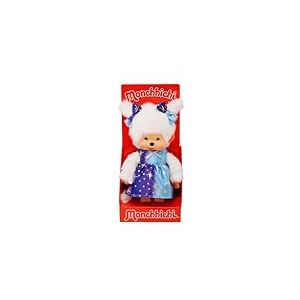Sekiguchi 221240 - Original Monchhichi Fillette avec Robe étoilée, Animal en Peluche Brun d'environ 20 cm