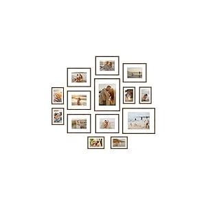 Giftgarden Lot de 14 cadres photo marron avec passe-partout pour photos de différentes tailles, ensemble de cadres assortis comprenant 2 cadres de galerie de 28 x 35,6 cm, 6 cadres de 20,3 x 25,4 cm,