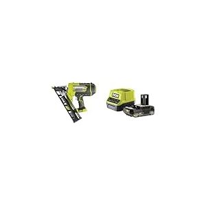 Ryobi - Cloueur de finition incliné 15G à air comprimé 18V - pointe de 25 à 64 mm - tête 1,8 mm - inclinaison 34° - chargeur 110 pointes - Livré avec 100 pointes - 1 batterie 2Ah et 1 chargeur rapide