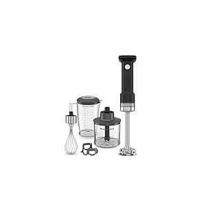 Kitchenaid Mixeur plongeant sans fil - Go Cordless - Mixeur portable avec Bol m&eacute;langeur de 1L - Fouet et haichoir inclus - Lame inox - Puissant - Protecteur antirayure - Sans batterie - Noir