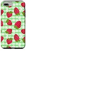 Fraises et Marguerites Fleur Joli Motif &agrave; Carreaux Vert Coque pour iPhone 7 Plus/8 Plus