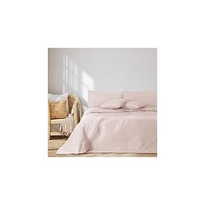 AmeliaHome Couvre-lit avec Pompons 260 x 280 cm - Couvre-lit matelass&eacute; ultrasonique - Polyester Meadore Rose poudr&eacute;
