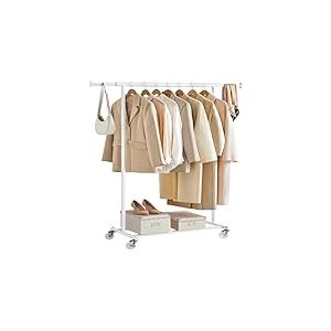 SONGMICS Portant &agrave; V&ecirc;tements avec Roulettes, Tringle Extensible pour Charge Lourde, Porte-manteau, Capacit&eacute; de Charge 100 kg, 45 x (92-132) x 161,5 cm, Montage Facile, Blanc HSR013W01