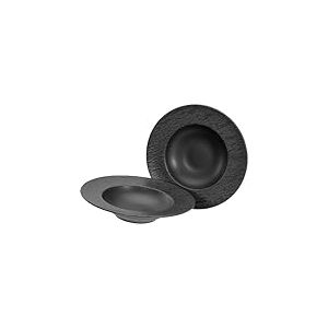 CreaTable, 21825, Série Ardoise noire, service de vaisselle 2 pièces, ensemble d'assiettes en grès.