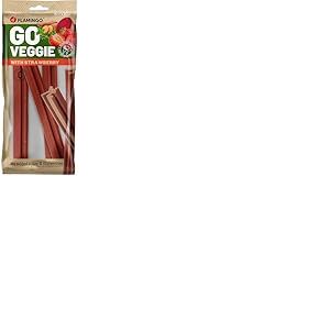 Flamingo Friandise Veggie pour Chien Bâton avec Fraise – 3 pièces de 18cm, 150g – Bâtonnet à la Fraise Rouge | Snack Dentaire sans Viande, Faible en Graisses