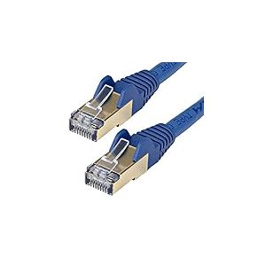 Startech.com Câble réseau Ethernet RJ45 Cat6 de 5 m - Cordon de brassage blindé Cat 6 STP sans crochet - Fil Gigabit bleu (6ASPAT5MBL)