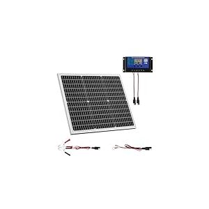 VEVOR Chargeur Batterie Panneau Solaire 50 W 12 V, Cellules Monocristallines, Contr&ocirc;leur MPPT Externe, &Eacute;tanch&eacute;it&eacute; IP65, pour Voitures, Bateaux, Camping-cars, Remorques, Toit Plat, Support Non Inclus