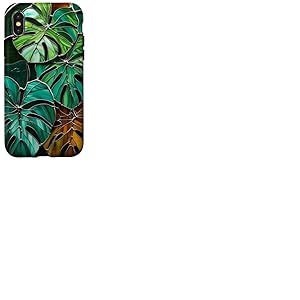 Coque de téléphone Motif Feuilles de Monstera Style vitrail Art déco Vert Coque pour iPhone X/XS