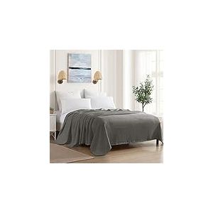 Sweet Home Collection Couverture tiss&eacute;e 100% Coton Fin, Gris fonc&eacute;, lit Double/Grand lit