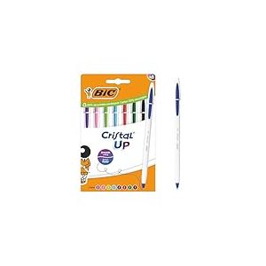 BIC Cristal Up Stylos-bille Pointe Large (1,2 mm) avec corps bicolore - Encres classiques et fantaisie de couleurs assorties, pack de 8