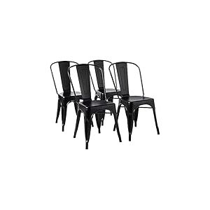 Amazon Basics Lot de 4 chaises de Salle à Manger empilables en métal avec Dossier pour bistrot, Cuisine, intérieur et extérieur, Noir, 51 x 43 x 85 cm