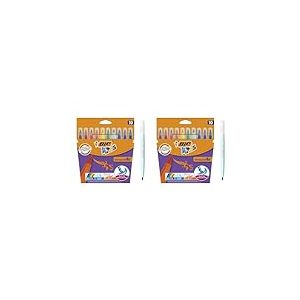 BIC Kids Visaquarelle Feutres de Coloriage Lavables avec Pointe Pinceau - Couleurs Assorties, Etui Carton de 10 (Lot de 2)