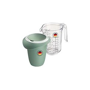 Westmark Pichet mélangeur (1 L) et gobelet gradué "Gerda" (1 L) – Pichet mélangeur avec protection anti-éclaboussures – Gobelet gradué – Vert menthe/blanc/transparent