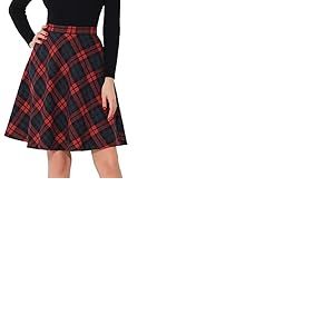 Allegra K Jupe &agrave; Carreaux pour Femme - Coupe trap&egrave;ze - Taille Haute - Fil peign&eacute; - Jupe midi &agrave; Carreaux, Rouge/Excursion, Couleur Unie (Getaway Solids), XS