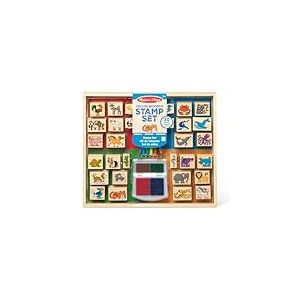 Melissa & Doug Ensemble de tampons Deluxe à Encre en Bois, Stamp-a-Scene : Animaux - 30 tampons, 6 marqueurs, 2 tampons encreurs