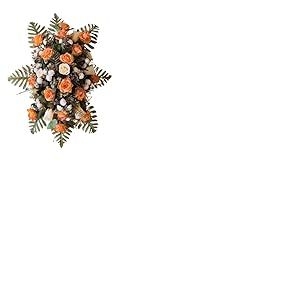 DRW Centre de Fleurs artificielles Coussin cimetière processions, églises, Mariages ou tombes d'automne, Beige et Orange, Style Bateau 84 x 60 x 30 cm