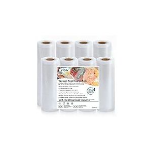 YISH Sac Sous Vide Alimentaire: Rouleau Sous Vide Alimentaire sans BPA, Sac Congélation Sous Vide pour la Cuisson, 8 Rouleaux 20/28x300CM, Film Sous Vide Alimentaire pour Machine Sous Vide