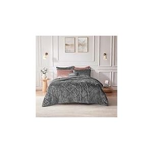 Intelligent Design Ensemble de Housse de Couette en Velours pour Grand lit, 4 pi&egrave;ces, Housse de Couette matelass&eacute;e en Diamant de Luxe avec Oreiller d&eacute;coratif et 2 taies d'oreiller, Gris, lit