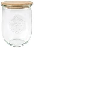 Weck 79198 Lot de 6 bocaux en verre en forme de tulipe avec couvercle en bois et joint en silicone pour p&acirc;tes/&eacute;pices/c&eacute;r&eacute;ales Transparent 1000 ml