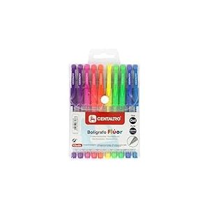 Centauro - Lot de 10 stylos gel de couleurs fluo, trait fin, 0,8 mm, prise en main confortable en caoutchouc, parfait comme matériel scolaire pour écrire et dessiner