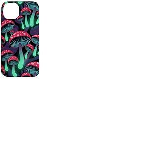 Motif champignons magiques psychédéliques noirs esthétiques Coque pour iPhone 14 Plus