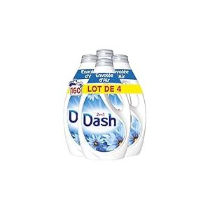 Dash 2en1 Lessive Liquide, 160 Lavages (4 x 40 Lavages), Envolée d’Air, avec 3 SEMAINES DE FRAÎCHEUR* et Lenor, Fabriquée En France, Dash 2in1