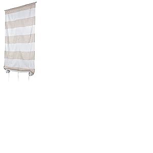 Store relevable à Rayure Blanche et Beige/Taupe Ourlet Passe Tringle 70x190cm