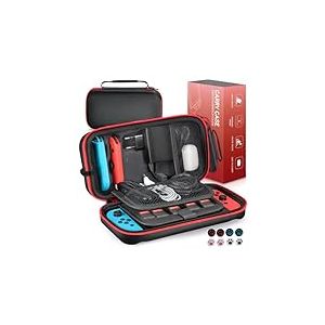 Euqvunn &Eacute;tui pour Nintendo Switch/Switch OLED, &Eacute;tui Rigide Protecteur pour la Console Nintendo Switch et Ses Accessoires, Adapt&eacute; pour Joy-Con & Adaptateur Secteur, avec 8 Capuchons de joystick