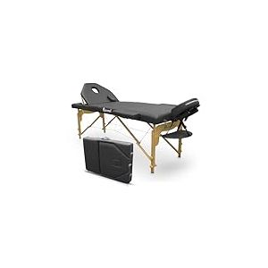 QUIRUMED Table de Massage Pliante en Bois Elite, Noir, 194 x 70 cm, Lit Massage, Simili-Cuir, Dossier Rabattable, Hauteur Réglable, Tête Amovible, Trou Facial, 2 Corps, jusqu'à 150 kg
