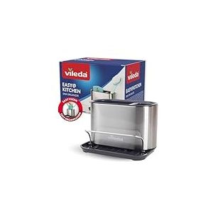 Vileda Organiseur d'évier en Acier Inoxydable avec Porte-éponge – Support Pratique pour éponges, brosses et Distributeur de Savon – Peu encombrant et antirouille – Organiseur pour Le Travail de