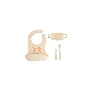 Babymoov Coffret Premiers Repas Bébé en Silicone avec Bol, 2 Cuillères 1er âge, Bavoir Récupérateur – Vaisselle Bébé pour Diversification Alimentaire - Développé avec Ergothérapeute, Mini Roar
