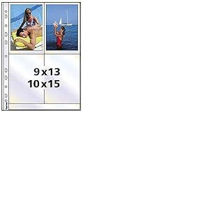 Hama Pochettes Photos A4 (Pack de 10 pages de rechargement Classeur Album Photo à 2/3/4 anneaux, 4 compartiments /8 photos 10x15cm par feuillet, Etui plastique d'archivage Cartes Postales) Blanc