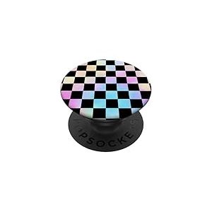 Motif Damier Pastel Couleur Arc-en-Ciel Carrés Noirs PopSockets PopGrip Adhésif